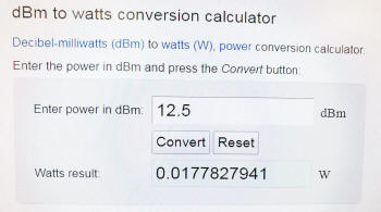 dBm to watts conversion